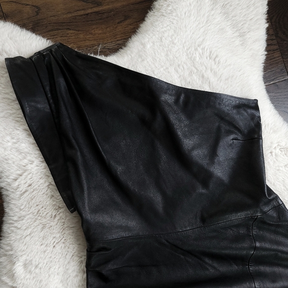 Lamarque Corey Lamb Leather One Shoulder Draped Mini Dress - Picture 3 of 13